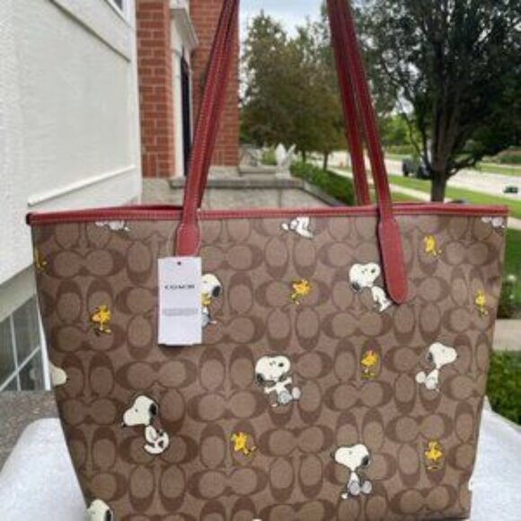 Coach Brown and Red Snoopy Tote - Picture 2 of 5